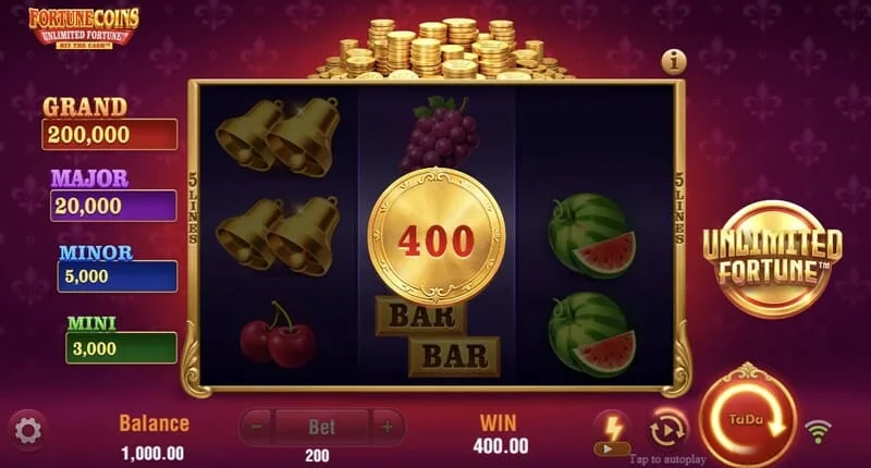 Fortune Coins Unlimited Fortune - runda de monede Lock & Respin cu reținerea monedelor